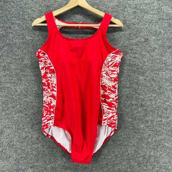Catalina Swimsuit Women 1X Plus Red Geometric One Piece Push Up Sleeveless Lined - Picture 1 of 6